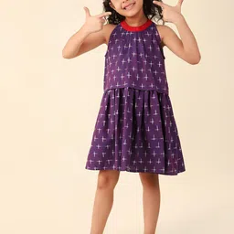Fabindia Girls Abstract Printed A-Line Halter Neck Colourblocked Dress-picture-27