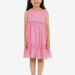 KidsDew Girls Pink Embellished Net A-Line Dress-image-16