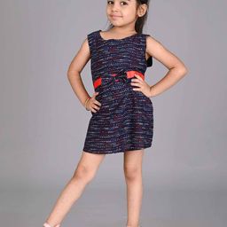 Creative Kids Girls Abstract Printed Sleeveless Bow Cotton A-Line Dress-2