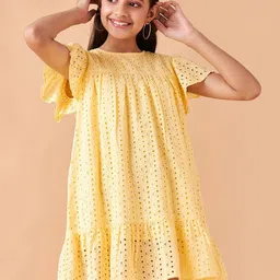 Cherry & Jerry Girls Self Design Flutter Sleeves Cotton A-Line Mini Dress-image-50