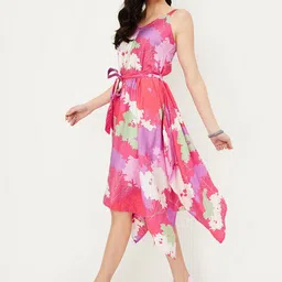max Floral Printed Belted Sleeveless A-Line Dress-image-47