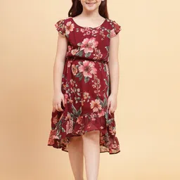 YK Girls Floral Printed Cap Sleeve Ruffled Fit & Flare Dress-image-10
