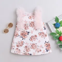 MANY FROCKS & Girls Round Neck Floral Print A-Line Dress-image-65