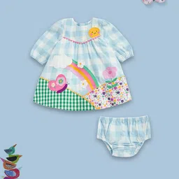 mothercare Girls Round neck Three-Quarter Sleeves Floral Print A-Line Dress-picture-19