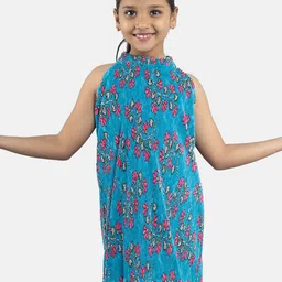 KiddoPanti Girls Floral Printed Halter Neck A-Line Dress-picture-43