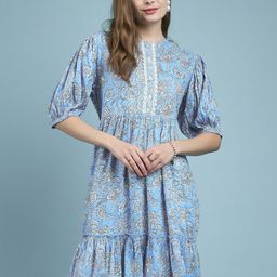 DressBerry Floral Printed Pure Cotton A-Line Dress-43