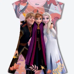 YK Disney Girls Printed Round Neck Short Sleeves A-Line Dress-image-10