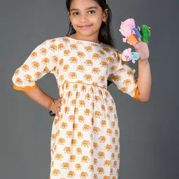 Kids On Board Girls Conversational Elephant Printed Cotton A-Line Dress-image-43