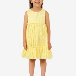 KidsDew Girls Yellow Floral Net Peplum Dress-picture-11