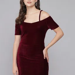 VAARARO Shoulder Straps Cold-Shoulder Sleeves Velvet Sheath Dress-image-78