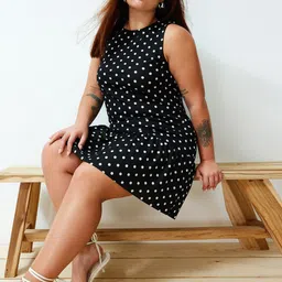 Trendyol Plus Size Polka Dot Printed Sheath Dress-12