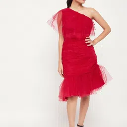 Antheaa One Shoulder Net Sheath Dress-image-5