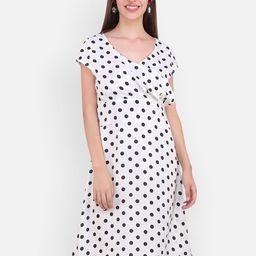 MARC LOUIS Polka Dot Printed Extended Sleeves Wrap Dress-50