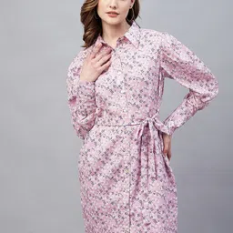 Marie Claire Floral Printed Cuff Sleeves Georgette Shirt Dress-image-19
