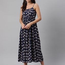 Meeranshi Women Navy Blue & White Floral Printed Maxi Dress-image-31