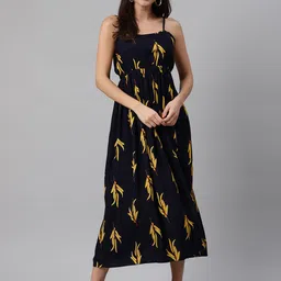 Meeranshi Women Navy Blue & Yellow Printed Maxi Dress-image-47
