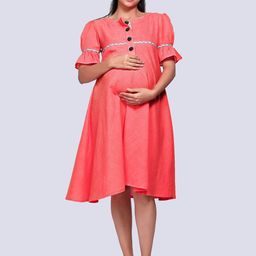 Mom For Sure by Ketki Dalal Peach-Coloured Maternity Dress-image-24