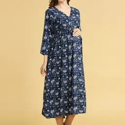 MomToBe Ethnic Motif Maternity Feeding Fit & Flare Midi Dresses-picture-45