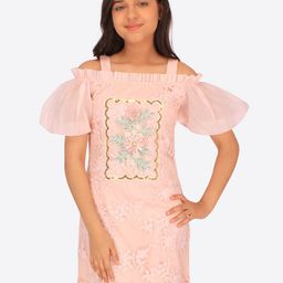 CUTECUMBER Girls Floral Print Cold-Shoulder Applique Sheath Dress-image-24