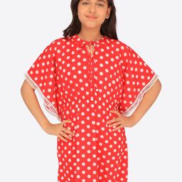 CUTECUMBER Girls Polka Dot Print Kimono Sleeve Georgette Kaftan Dress-57