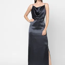 MISH Women Steel Cowl Neck Satin Maxi Dress-image-25
