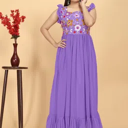 AKSHARAM Floral Print Square Neck Flutter Sleeve Georgette Maxi Dress-image-47