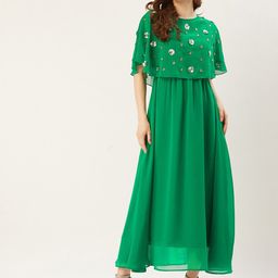 Slenor Floral Flared Sleeve Layered Georgette Maxi Dress-picture-43