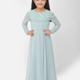 Eavan Turquoise Blue Embellished Georgette Maxi Dress-image-60