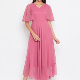 HELLO DESIGN Women Pink Georgette Maxi Dress-image-68
