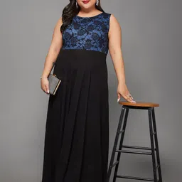Miss Chase A+ Plus Size Round Neck Lace Overlaid Georgette Maxi Dress-picture-14