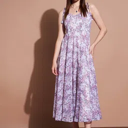 Deewa Floral Printed V-Neck Shoulder Strap Fit & Flare Maxi Dress-picture-54