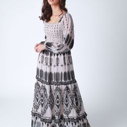 Strong And Brave Tribal Printed Smocked Georgette Gown Maxi Dress-46