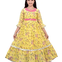 AJIZA GARMENTS Floral Bell Sleeve Applique Georgette Maxi Dress-picture-32