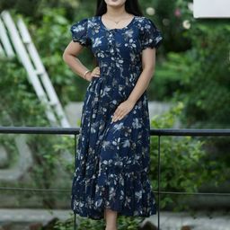 BAESD Women Floral Printed Puff Sleeve Maxi Dress-image-62