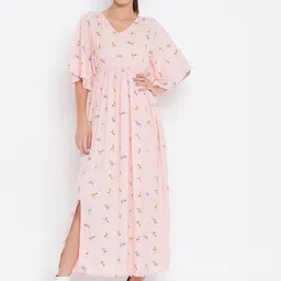 Ruhaans Women's Floral Print Flared Sleeve Georgette Maxi Dress-image-13