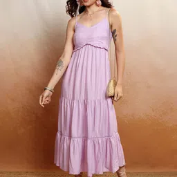 Vishudh Women Shoulder Straps Gathered Tiered Maxi Fit & Flare Dress-image-10