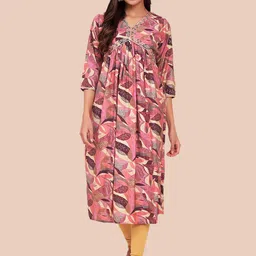 Label Khoj Ethnic Motifs Printed V-Neck Empire Alia Cut A-Line Kurta-picture-28