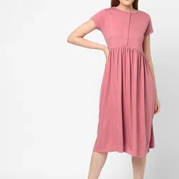 Inner Sense Rose Buttoned Pleated Knee-length Nightdress-image-28