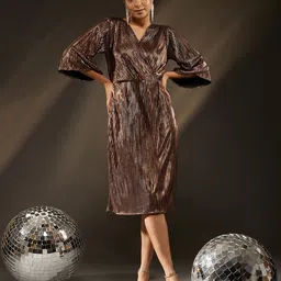 BAESD Striped V-Neck Flared Sleeve Straight Wrap Dress-image-87