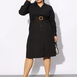 SASSAFRAS Curve Plus Size Long Sleeves Cotton Shirt Dress-image-89