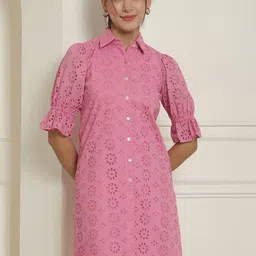 Indian Needle Geometric Embroidered Cotton Schiffli A-Line Dress-picture-48