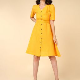 MALHAAR V-neck Cotton A-Line Dress-image-36