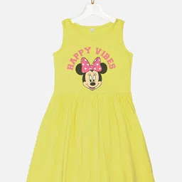 YK Disney Girls Yellow Minnie Printed Cotton Fit & Flare Sleeveless Dress-image-81
