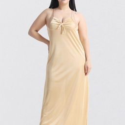 NIGHT KEYS 6 Pieces Lace Insert Satin Maxi Nightdress-image-92
