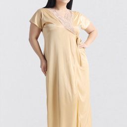 NIGHT KEYS Satin Nighty With Robe Top & Pyjama Maxi Nightdress-image-98