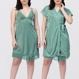 NIGHT KEYS Pack Of 2 Satin Maxi Sweat Nightdress-image-83