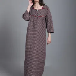 Shararat Checked Square Neck Maxi Nightdress-image-70