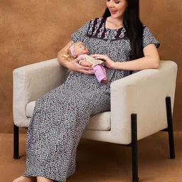 AV2 Printed Maternity Pure Cotton Maxi Nightdress-image-48