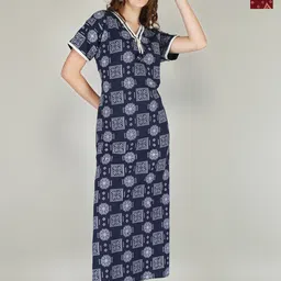 JVSP FASHION Pack Of 2 Ethnic Motifs Printed V-Neck Pure Cotton Maxi Nightdress-picture-57