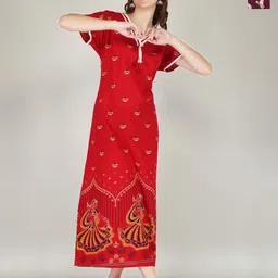 JVSP FASHION Pack of 2 Ethnic Motifs Printed V-Neck Pure Cotton Maxi Nightdress-picture-37